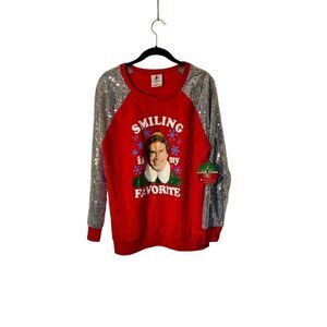 NWT elf smiling is my favorite sequin graphic raglan sweater EX L